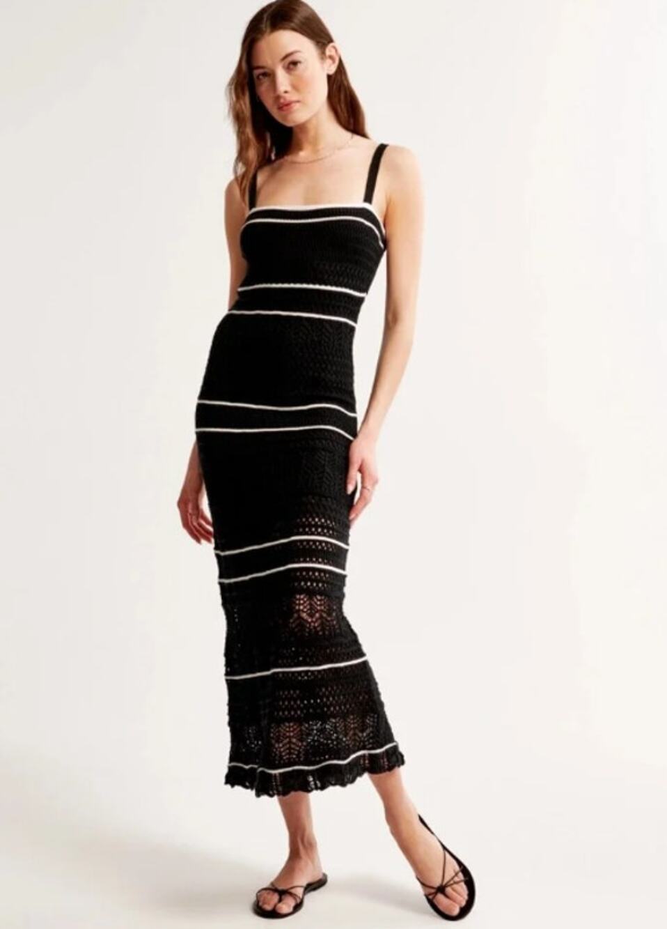 Abercrombie & Fitch Crochet Style Maxi Dress Sleeveless Knit Midi Contrast Trim